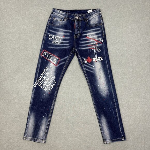 DSQUARED2 Icon All Over Print Jean Slim Distressed Paint Splatter  Mens Sz 30X28 - Picture 1 of 9